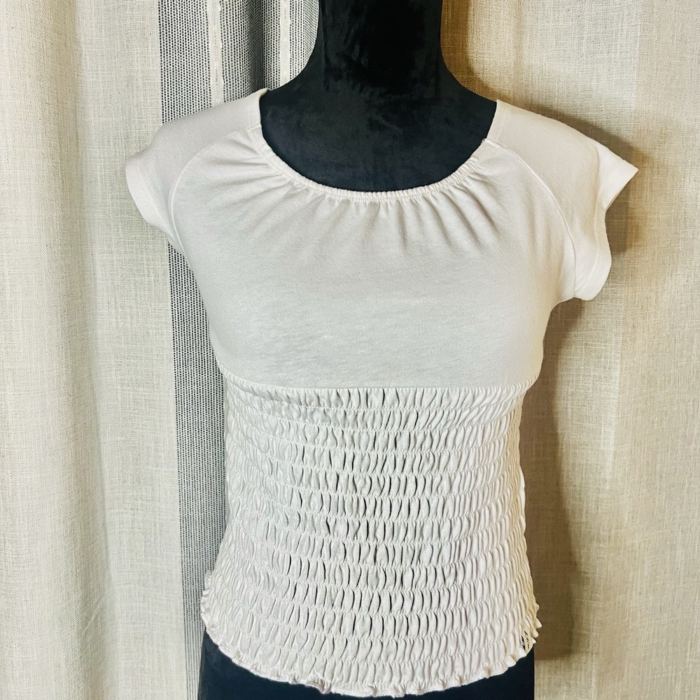 Abercrombie & Fitch Girls Smocked Waist White Short Sleeve T Shirt Top 15/16